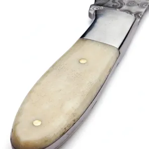 Couteaux de chasse avec manches arrondis de couleur pâle et lame à motifs larges, avec bolster argenté, pour équipement de camping et découpe en extérieur - Product Image 3