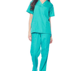 Ensemble de tenues médicales unisexe à col en V et manches courtes, en tissu tissé élasthanne, avec détection par radiofréquence, pantalon vert durable - Product Image 2