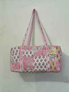 กระเป๋าเดินทางสุดสัปดาห์แบบใหม่ ทำมือ พิมพ์ลายบล็อก ผ้าฝ้ายเย็บติดกัน ทนทาน จุของได้เยอะ มีซิปปิด สำหรับแฟชั่น - Product Image 3