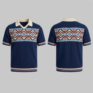 Pull en tricot de qualité supérieure pour femmes, manches courtes, motif géométrique, col rond, respirant, décontracté, automne, 100% polyester - Product Image 3