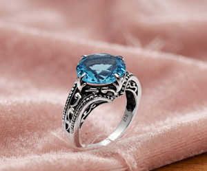 Anneaux en argent sterling 925 avec topaze bleue naturelle, bijoux classiques pour mariage et fiançailles, à porter tous les jours, cadeau d'anniversaire, unisexe - Product Image 4