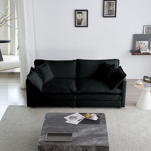 Set di Divani Moderni 2+3 Posti con Seduta Profonda in Ciniglia Nera per Soggiorno, Elegante Set di 2 Divani - Product Image 3