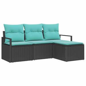 4-Piece Black and Turquoise Poly <b>Rattan</b> Garden <b>Sofa</b> Set with Cushions - Product Image 2