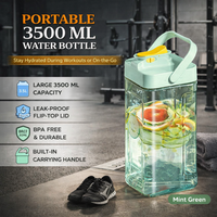 Marqueur de temps 3500ML |   Bouteille d'eau de sport moderne, sans BPA, étanche, écologique, antidérapante, compatible lave-vaisselle, réutilisable