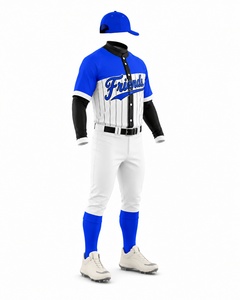 Ensemble d'uniformes de baseball pour hommes, maillot en polyester respirant à manches courtes, rayé blanc et bleu avec fermeture à boutons - Product Image 3