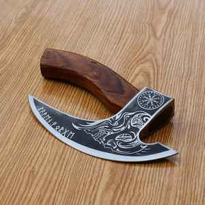 Hache à pizza forgée à la main en acier à haute teneur en carbone, gravée, de qualité supérieure, avec étui en cuir – Coupe-pizza Viking très populaire - Product Image 4
