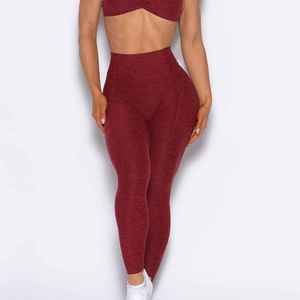 Leggings tricotés sans couture taille haute longueur intégrale couleur unie extensibles respirants pour femme avec poche invisible – Vêtements de sport fins - Product Image 3