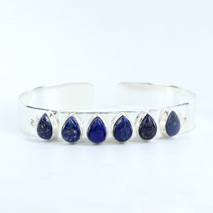 Handmade 925 Sterling Silver Plated Natural Lapis Lazuli Gemstone Multi <b>Stone</b> Teardrop Cabochon Statement Cuff <b>Bracelet</b> - Product Image 3