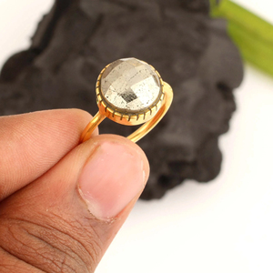 Bague Classique en Pyrite 10mm en Argent Sterling 925 Plaqué Or 18K Vermeil Minimaliste Éternité Tendance pour Mariage et Fête - Product Image 1