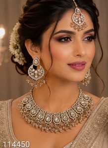 Premium Half <b>Bridal</b> Wedding Ethnic Kundan Necklace <b>Set</b> Earrings Maang Tikka Antique Gold Plated Brass Zircon Stones <b>Jewelry</b> - Product Image 4