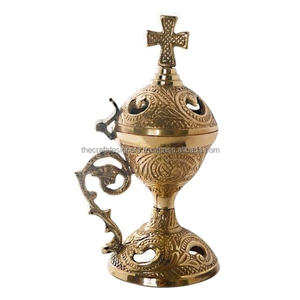 Quemador e incensario de incienso de calidad superior con diseño de grabado a mano con Iglesia religiosa Cross Top Navidad boda olor incensario - Product Image 1
