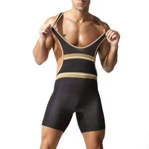 Five B Men Wrestling Singlet Fitted Spandex <b>Polyester</b> Stretch Seamless Plain Dyed Boxing Sports Apparel Adult Size Fitting <b>Shirt</b> - Product Image 2
