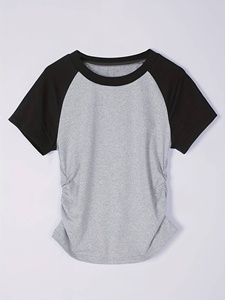T-shirt court à imprimé floral pour femme, manches courtes, col rond, coupe ajustée, décontracté, été, respirant, tricoté en coton et élasthanne - Product Image 1