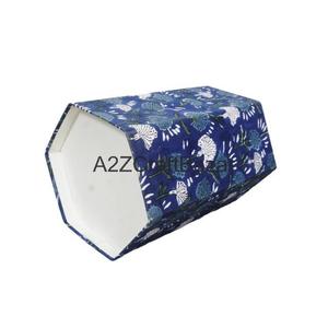Poubelle pliable à ouverture supérieure en coton et carton imprimé floral hexagonal, faite à la main, élégante, pour bureau et extérieur - Product Image 6