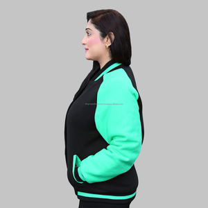 Chaqueta personalizada de algodón con mangas turquesas y cuerpo negro, chaqueta con letras, construye tu propia chaqueta universitaria para mujer para clubes escolares - Product Image 2