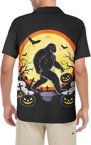 Camisa Hawaiana de Manga Corta con Estampado de Bigfoot para Hombre, Camisa de Vacaciones Negra de Popelina Transpirable con Cuello Camisero - Product Image 3