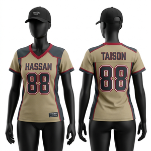 Maillot de football américain pour femmes, polyester premium, maille respirante, crème et bordeaux, panneaux de manches rayés, sublimation, logo personnalisé - Product Image 2