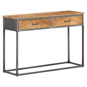 Table console en bois naturel avec accents en acier gris - Product Image 1