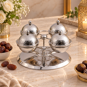 Juego de 4 Tazones para Servir de Acero Inoxidable con Tapas y Soporte, Diseño Moderno y Lujoso, Color Blanco, para Bodas, Frutos Secos y Aperitivos - Product Image 3
