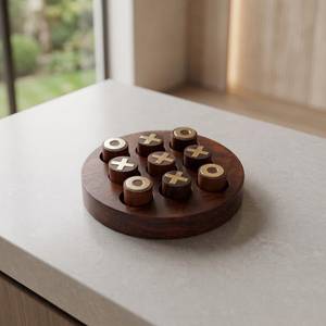 Jeu de Tic Tac Toe en bois rond fait main, Décoration de table basse, Jouet de puzzle pour adultes et enfants - Product Image 1