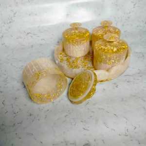 4 Piece Pink <b>Epoxy</b> <b>Resin</b> Storage Jar Set Geometric Metal Knob Lids With Round Tray Skies Trader - Product Image 2
