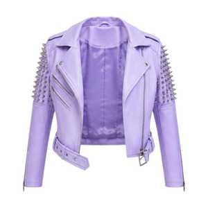 Women's Studded Leather <b>Jacket</b>- purple biker <b>jacket</b>, spiked <b>punk</b> Handmade Statement Outerwear - Product Image 3