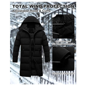 Manteau d'hiver pour homme, veste matelassée extra longue, imperméable, parka épaisse, vêtements d'extérieur isolés avec capuche amovible, chaud pour le temps froid - Product Image 5