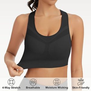 Soutien-gorge de sport noir uni pour femme, col en U, bretelles non convertibles, respirant, idéal pour le yoga et le fitness - Product Image 6