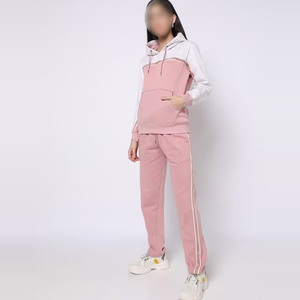 Wholesale Fashion <b>Women</b> Tracksuit Set Casual Zip-Up Hoodie And <b>Jogger</b> Pants In Pink And <b>White</b> Color Track Sets - Product Image 1