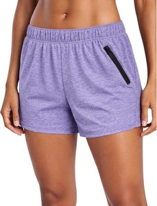 Shorts pour femmes 2026 en gros – Short uni en maille avec taille élastique, poche zippée, respirant, coupe sportive, taille mi-haute, style classique - Product Image 6