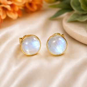 Mode royale forme ronde naturelle Rambo pierre de lune 24K plaqué or boucle d'oreille antique pour les femmes bijoux en gros - Product Image 1