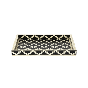Luxury Bone Inlay Serving Tray Black White | Handmade Geometric Decorative Tray | Elegant <b>Coffee</b> <b>Table</b> Organizer with Handles - Product Image 3