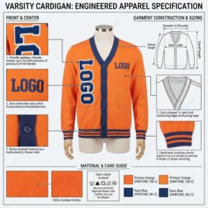 Customized Virginia State University <b>Cardigan</b> Cotton Fleece With Embroidery chenille Logos <b>Long</b> Sleeve Regular Fit Winter - Product Image 4