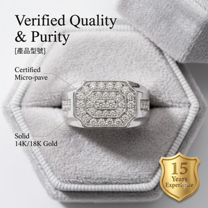 Anillo de Sello para Hombre de Oro Blanco Sólido de 18k con Diamantes Naturales, Diseño Octogonal Geométrico con Engaste de Racimo, Joyería Fina de Declaración Robusta - Product Image 2