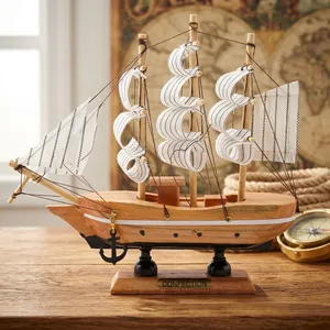 Modèle de bateau à voile en bois antique, objet décoratif pour la maison, le bureau, la table, réplique de bateau nautique, objet de collection - Product Image 6