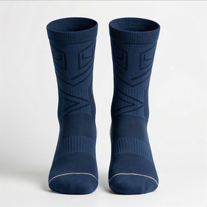 Crew Socks Geometric Pattern Navy Blue Breathable Polyester Spandex Basketball Athletic Socks for Adults Spring Season - Product Image 1