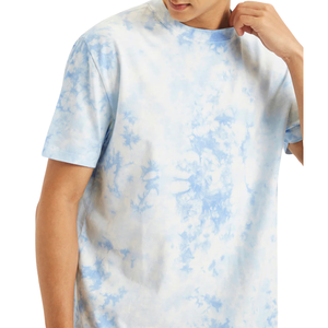 Mens Casual <b>Tie</b> Dye Pattern Crew Neck Short Sleeve T Shirt Men Loose Fit Light Blue Tee Custom Print 100% Cotton Feel T Shirt - Product Image 1