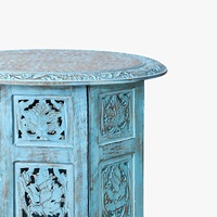 Tabouret en bois artisanal de style bohème traditionnel, tissé à la main, meuble polyvalent pour salon, chambre, ou table d'appoint pour la prière (Pooja)