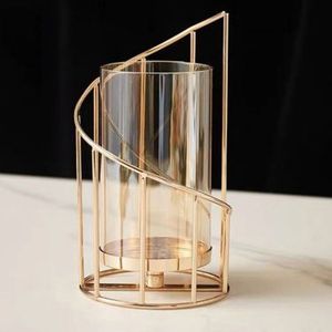 Decoración para el Hogar, Portavelas de Metal y Vidrio Dorados Personalizados para Interiores y Exteriores, Portavelas de Vidrio Colgantes y de Pie para Decoración Rústica - Product Image 1