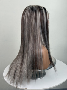 Perruque Lace Front en Cheveux Humains Lisses, Longue, Brun Foncé avec Mèches Blanches Argentées, Perruque Ultra-Lisse pour Femme - Product Image 6