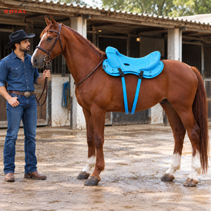 Selle de cheval Azure Endurance, siège incurvé, détails cousus, double sangle, anneau en D |   Selle d'équitation légère et confortable - Product Image 3