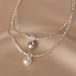 Delicado Collar con Colgante de Perla Individual de la Familia Shi, Cadena de Clavícula de Plata Rota con Diamantes Brillantes, Colgante Fino, Simple y Elegante - Product Image 3