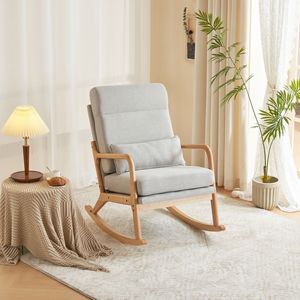 Sedia a dondolo in legno massello con schienale alto, struttura in ferro e braccioli 100x65x101cm Colore legno naturale - Product Image 1
