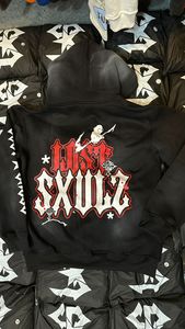 Sudadera con capucha para hombre, negra, con logo serigrafiado efecto desgastado por el sol, transpirable, oversize, estilo streetwear, con cremallera, al por mayor - Product Image 6