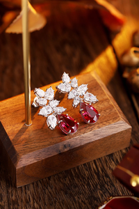 Romantic Pear Cut Diamond <b>Earrings</b> With <b>Red</b> Gemstone Women's Wedding Jewelry - Product Image 5