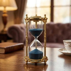 Lavish Gold And Blue Crystal Detailing Glass <b>Sand</b> <b>Timer</b> Luxury Decor And Gifting Hourglass Display Handcrafted From India - Product Image 6