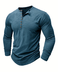 Men's Short Sleeve Button-<b>Up</b> Henley T-Shirt Solid Color Knitted Cotton Regular Fit Casual V-neck Regular Length Enzyme Wash - Product Image 1