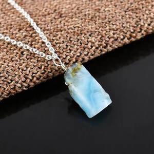 Collier pendentif délicat en larimar brut, plaqué argent, pierre précieuse naturelle, bijoux faits à la main, vente en gros - Product Image 4