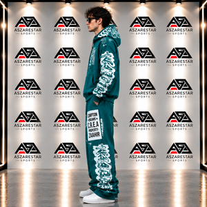 Wholesale <b>Men</b>’s Teal Graphic 2-Piece Tracksuit Set Oversized Zip-Up Hoodie & <b>Baggy</b> <b>Jogger</b> Streetwear - Product Image 5