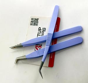 Ensemble de pinces professionnelles pour extensions de cils, antidérapantes, en acier inoxydable bleu, pinces à volume pour cils, logo personnalisé, couleur anti-magnétique - Product Image 5